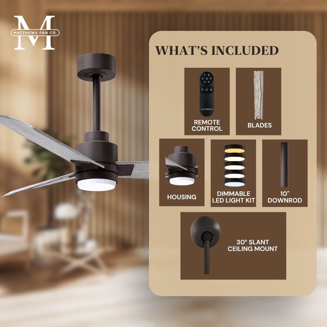 Atlas Alessandra - LK 56 inch Textured Bronze with Barn Wood Tone Blades Ceiling Fan